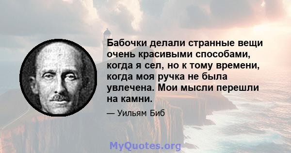 Бабочки делали странные вещи очень красивыми способами, когда я сел, но к тому времени, когда моя ручка не была увлечена. Мои мысли перешли на камни.