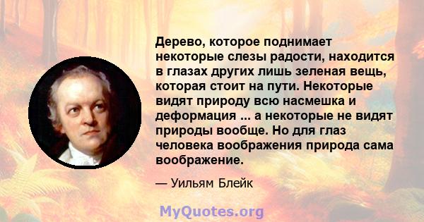 Дерево, которое поднимает некоторые слезы радости, находится в глазах других лишь зеленая вещь, которая стоит на пути. Некоторые видят природу всю насмешка и деформация ... а некоторые не видят природы вообще. Но для