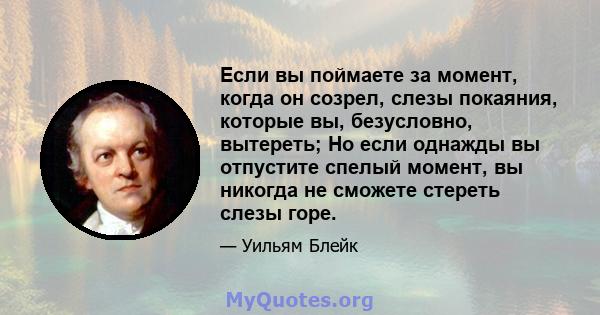 Если вы поймаете за момент, когда он созрел, слезы покаяния, которые вы, безусловно, вытереть; Но если однажды вы отпустите спелый момент, вы никогда не сможете стереть слезы горе.