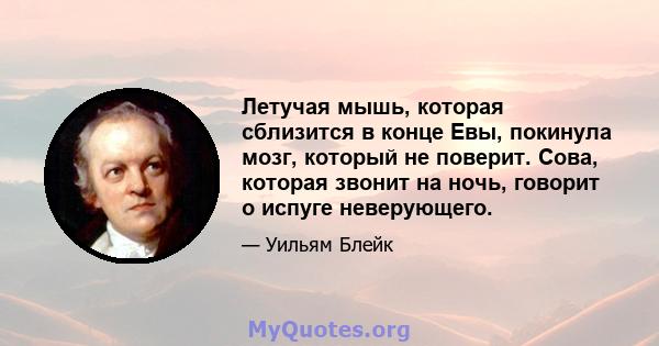 Летучая мышь, которая сблизится в конце Евы, покинула мозг, который не поверит. Сова, которая звонит на ночь, говорит о испуге неверующего.