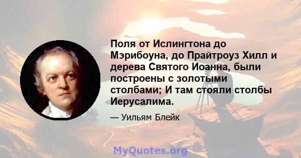 Поля от Ислингтона до Мэрибоуна, до Прайтроуз Хилл и дерева Святого Иоанна, были построены с золотыми столбами; И там стояли столбы Иерусалима.