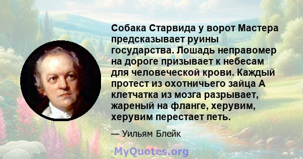 Собака Старвида у ворот Мастера предсказывает руины государства. Лошадь неправомер на дороге призывает к небесам для человеческой крови. Каждый протест из охотничьего зайца A клетчатка из мозга разрывает, жареный на