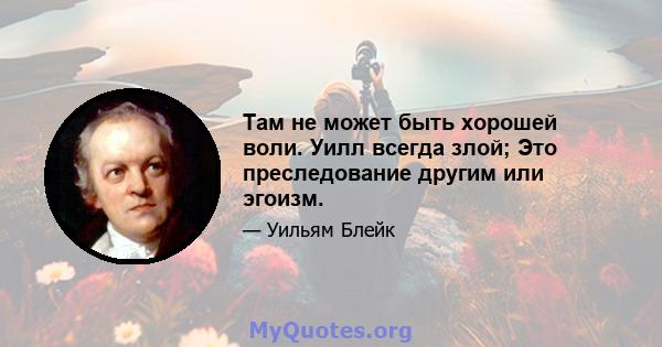 Там не может быть хорошей воли. Уилл всегда злой; Это преследование другим или эгоизм.