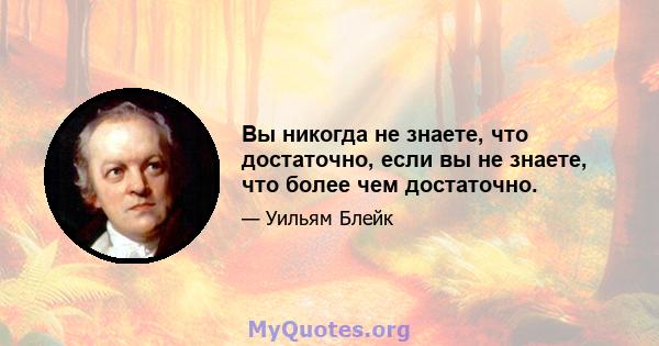 Вы никогда не знаете, что достаточно, если вы не знаете, что более чем достаточно.