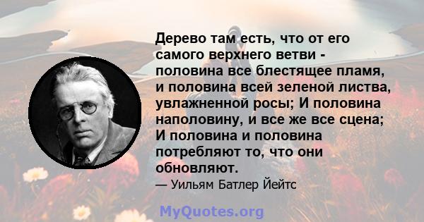 Дерево там есть, что от его самого верхнего ветви - половина все блестящее пламя, и половина всей зеленой листва, увлажненной росы; И половина наполовину, и все же все сцена; И половина и половина потребляют то, что они 