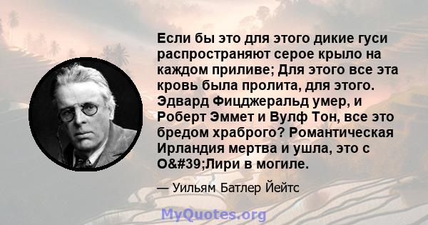 Если бы это для этого дикие гуси распространяют серое крыло на каждом приливе; Для этого все эта кровь была пролита, для этого. Эдвард Фицджеральд умер, и Роберт Эммет и Вулф Тон, все это бредом храброго? Романтическая