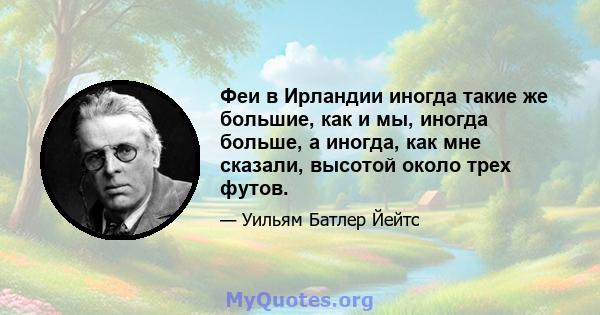 Феи в Ирландии иногда такие же большие, как и мы, иногда больше, а иногда, как мне сказали, высотой около трех футов.