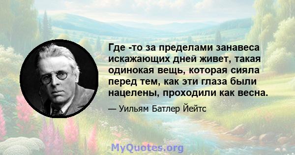 Где -то за пределами занавеса искажающих дней живет, такая одинокая вещь, которая сияла перед тем, как эти глаза были нацелены, проходили как весна.