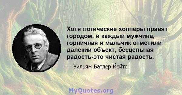 Хотя логические хопперы правят городом, и каждый мужчина, горничная и мальчик отметили далекий объект, бесцельная радость-это чистая радость.