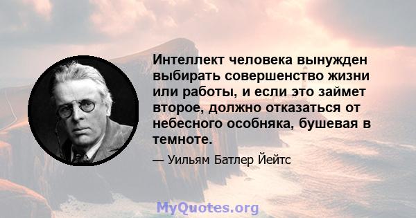 Интеллект человека вынужден выбирать совершенство жизни или работы, и если это займет второе, должно отказаться от небесного особняка, бушевая в темноте.