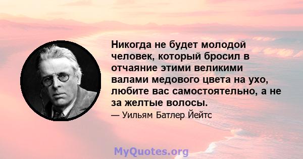 Никогда не будет молодой человек, который бросил в отчаяние этими великими валами медового цвета на ухо, любите вас самостоятельно, а не за желтые волосы.