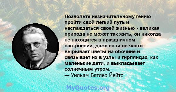 Позвольте незначительному гению пройти свой легкий путь и наслаждаться своей жизнью - великая природа не может так жить, он никогда не находится в праздничном настроении, даже если он часто вырывает цветы на обочине и