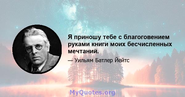 Я приношу тебе с благоговением руками книги моих бесчисленных мечтаний.