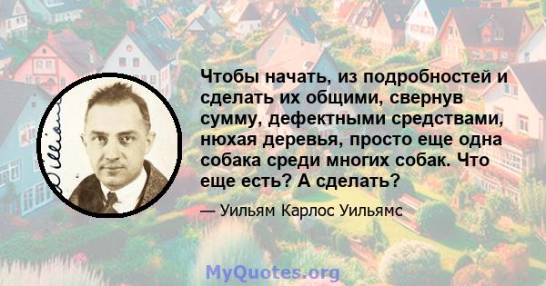 Чтобы начать, из подробностей и сделать их общими, свернув сумму, дефектными средствами, нюхая деревья, просто еще одна собака среди многих собак. Что еще есть? А сделать?