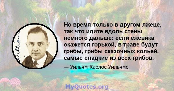 Но время только в другом лжеце, так что идите вдоль стены немного дальше: если ежевика окажется горькой, в траве будут грибы, грибы сказочных кольей, самые сладкие из всех грибов.