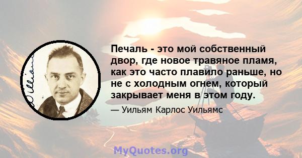 Печаль - это мой собственный двор, где новое травяное пламя, как это часто плавило раньше, но не с холодным огнем, который закрывает меня в этом году.