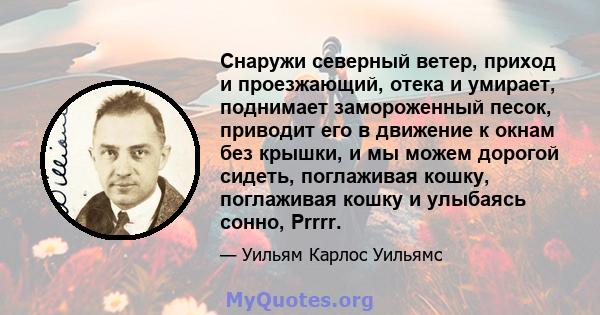 Снаружи северный ветер, приход и проезжающий, отека и умирает, поднимает замороженный песок, приводит его в движение к окнам без крышки, и мы можем дорогой сидеть, поглаживая кошку, поглаживая кошку и улыбаясь сонно,