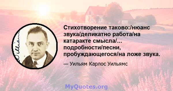 Стихотворение таково:/нюанс звука/деликатно работа/на катаракте смысла/... подробности/песни, пробуждающегося/на ложе звука.