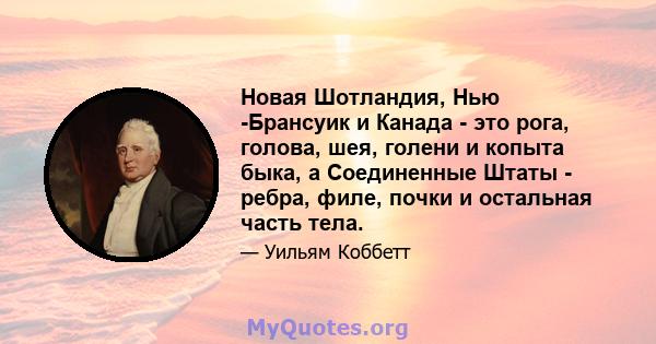 Новая Шотландия, Нью -Брансуик и Канада - это рога, голова, шея, голени и копыта быка, а Соединенные Штаты - ребра, филе, почки и остальная часть тела.