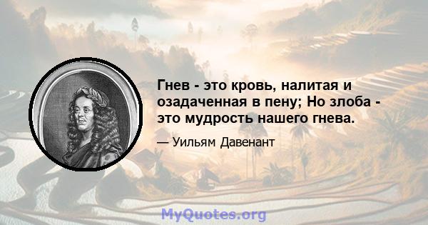 Гнев - это кровь, налитая и озадаченная в пену; Но злоба - это мудрость нашего гнева.