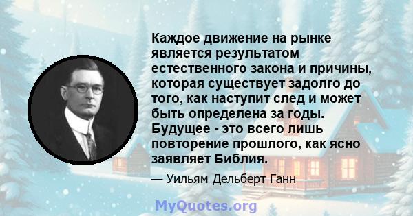 Каждое движение на рынке является результатом естественного закона и причины, которая существует задолго до того, как наступит след и может быть определена за годы. Будущее - это всего лишь повторение прошлого, как ясно 