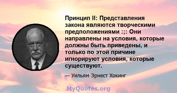 Принцип II: Представления закона являются творческими предположениями :;: Они направлены на условия, которые должны быть приведены, и только по этой причине игнорируют условия, которые существуют.