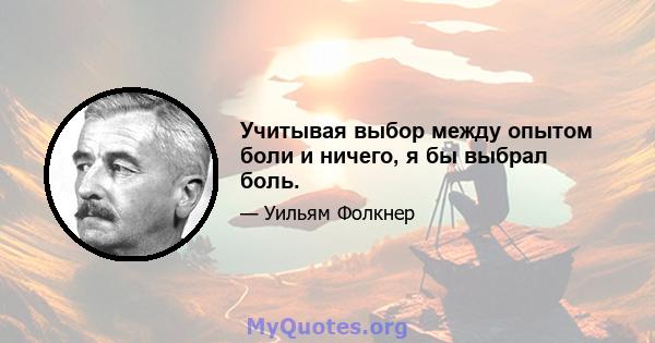 Учитывая выбор между опытом боли и ничего, я бы выбрал боль.