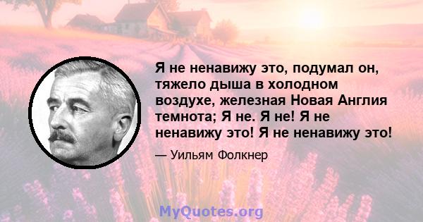 Я не ненавижу это, подумал он, тяжело дыша в холодном воздухе, железная Новая Англия темнота; Я не. Я не! Я не ненавижу это! Я не ненавижу это!