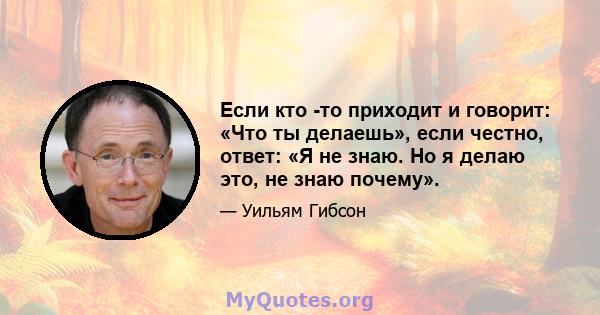 Если кто -то приходит и говорит: «Что ты делаешь», если честно, ответ: «Я не знаю. Но я делаю это, не знаю почему».