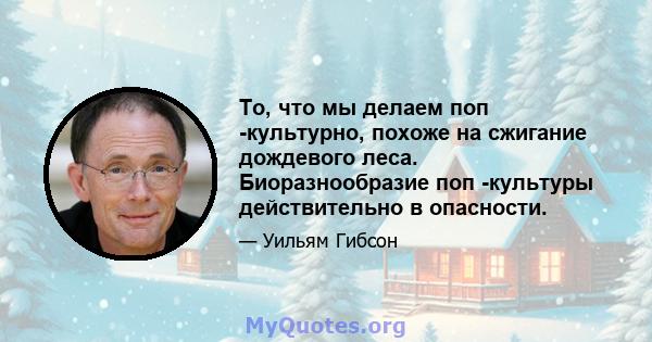 То, что мы делаем поп -культурно, похоже на сжигание дождевого леса. Биоразнообразие поп -культуры действительно в опасности.