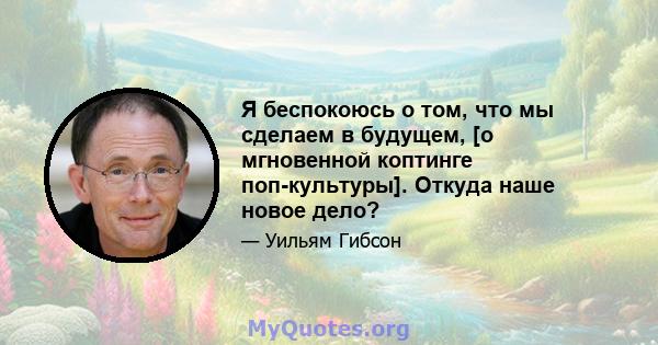 Я беспокоюсь о том, что мы сделаем в будущем, [о мгновенной коптинге поп-культуры]. Откуда наше новое дело?