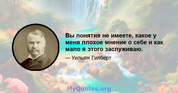 Вы понятия не имеете, какое у меня плохое мнение о себе и как мало я этого заслуживаю.