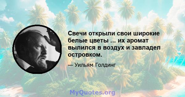 Свечи открыли свои широкие белые цветы ... их аромат вылился в воздух и завладел островком.