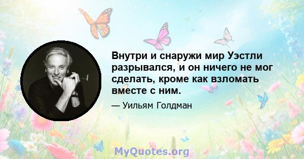 Внутри и снаружи мир Уэстли разрывался, и он ничего не мог сделать, кроме как взломать вместе с ним.