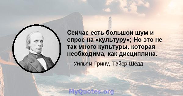 Сейчас есть большой шум и спрос на «культуру»; Но это не так много культуры, которая необходима, как дисциплина.