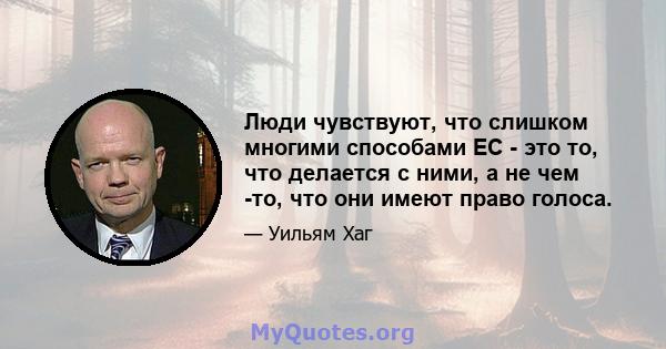 Люди чувствуют, что слишком многими способами ЕС - это то, что делается с ними, а не чем -то, что они имеют право голоса.