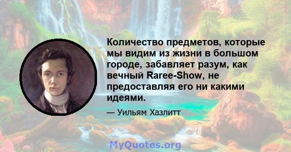 Количество предметов, которые мы видим из жизни в большом городе, забавляет разум, как вечный Raree-Show, не предоставляя его ни какими идеями.