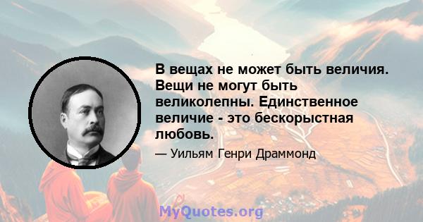 В вещах не может быть величия. Вещи не могут быть великолепны. Единственное величие - это бескорыстная любовь.