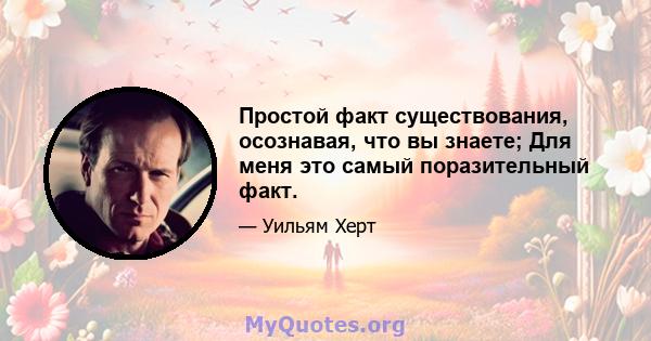 Простой факт существования, осознавая, что вы знаете; Для меня это самый поразительный факт.