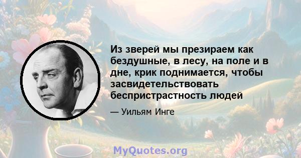 Из зверей мы презираем как бездушные, в лесу, на поле и в дне, крик поднимается, чтобы засвидетельствовать беспристрастность людей