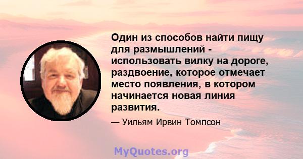 Один из способов найти пищу для размышлений - использовать вилку на дороге, раздвоение, которое отмечает место появления, в котором начинается новая линия развития.