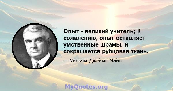 Опыт - великий учитель; К сожалению, опыт оставляет умственные шрамы, и сокращается рубцовая ткань.