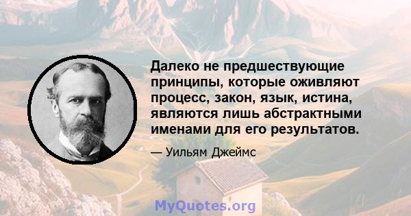 Далеко не предшествующие принципы, которые оживляют процесс, закон, язык, истина, являются лишь абстрактными именами для его результатов.