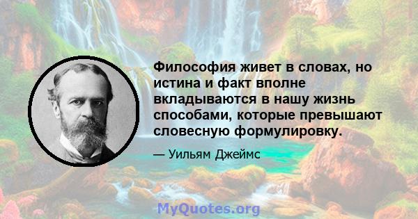 Философия живет в словах, но истина и факт вполне вкладываются в нашу жизнь способами, которые превышают словесную формулировку.