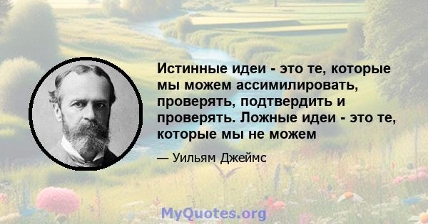 Истинные идеи - это те, которые мы можем ассимилировать, проверять, подтвердить и проверять. Ложные идеи - это те, которые мы не можем