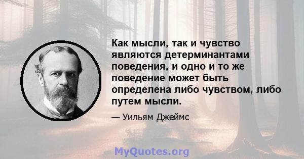 Как мысли, так и чувство являются детерминантами поведения, и одно и то же поведение может быть определена либо чувством, либо путем мысли.