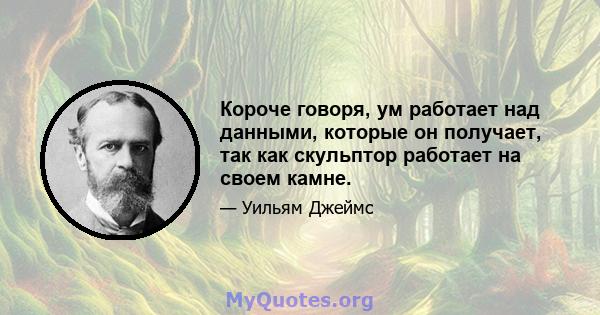 Короче говоря, ум работает над данными, которые он получает, так как скульптор работает на своем камне.