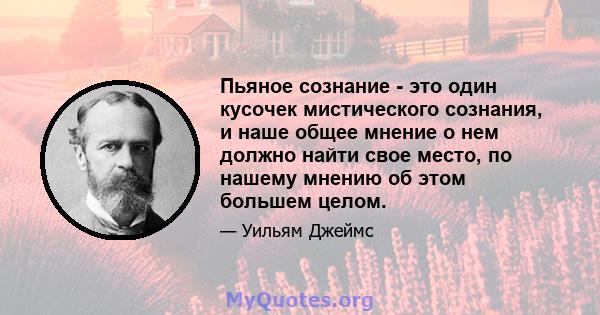 Пьяное сознание - это один кусочек мистического сознания, и наше общее мнение о нем должно найти свое место, по нашему мнению об этом большем целом.