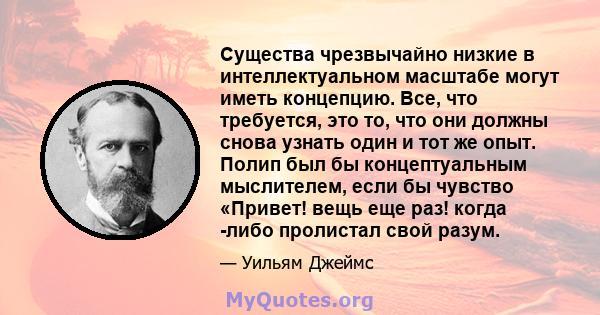 Существа чрезвычайно низкие в интеллектуальном масштабе могут иметь концепцию. Все, что требуется, это то, что они должны снова узнать один и тот же опыт. Полип был бы концептуальным мыслителем, если бы чувство «Привет! 