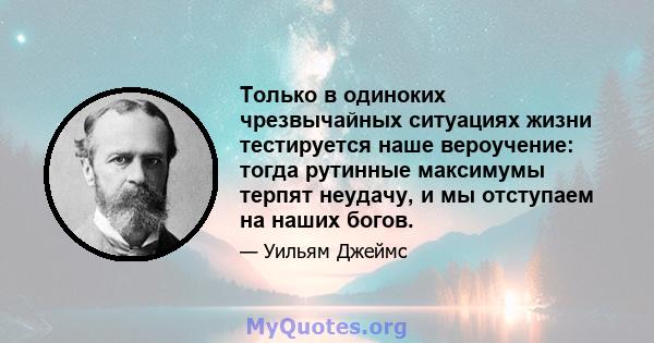 Только в одиноких чрезвычайных ситуациях жизни тестируется наше вероучение: тогда рутинные максимумы терпят неудачу, и мы отступаем на наших богов.